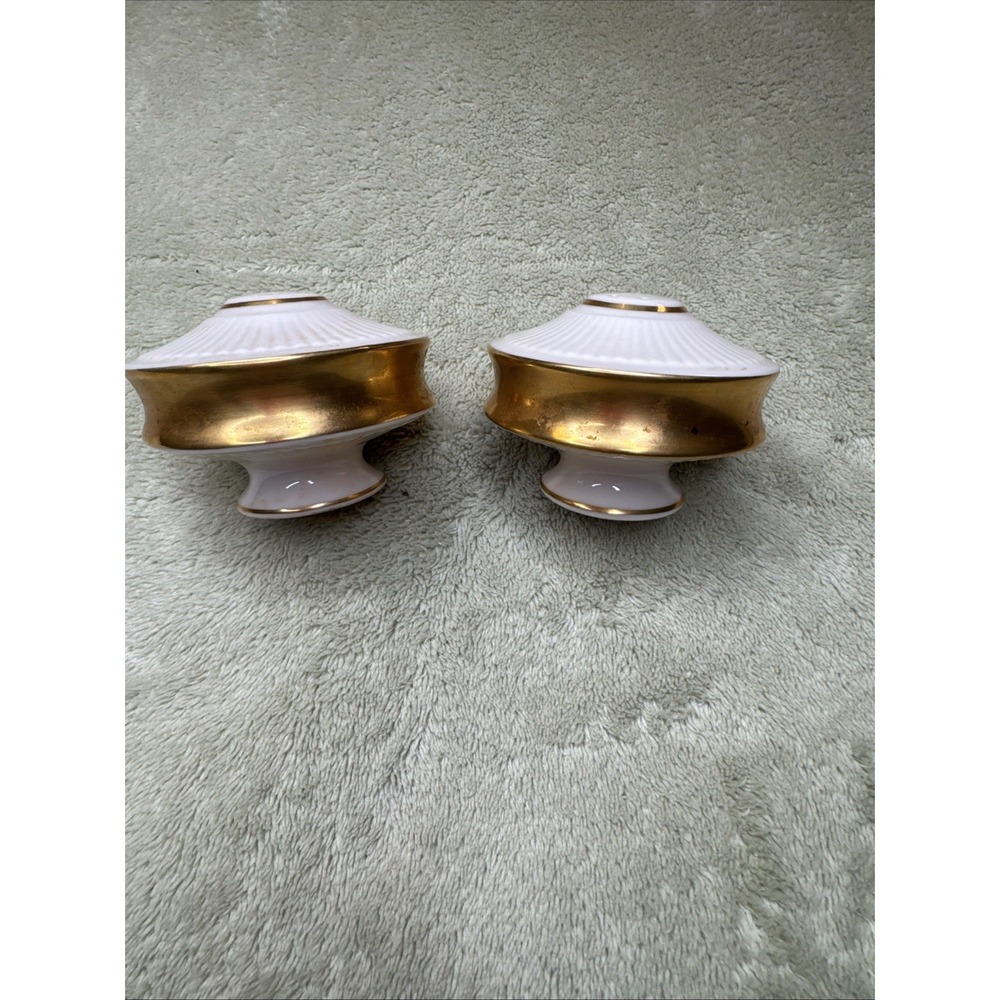 Vintage Lenox Celestial Collection Salt Pepper Shaker SET Gold/Ivory China MCM